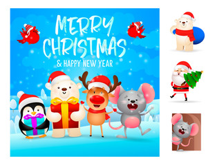 Merry Christmas and happy New Year beautiful card. Lettering with decorations can be used for invitation and greeting card. Holiday concept