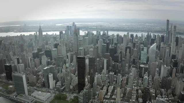 Aerial Top view to central Manhattan New York
