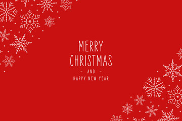 Christmas snowflakes elements ornaments border decoration card with greeting text pattern red background