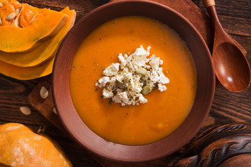 Warm autumn cream pumpkin soup