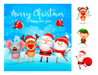Merry Christmas and happy New Year bright greeting card. Lettering with decorations can be used for invitation and greeting card. Holiday concept