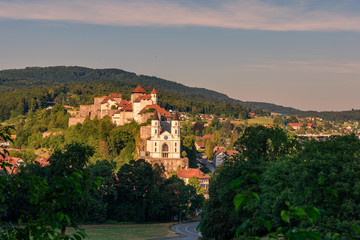 Fototapeta na wymiar Cityscape of Aarburg and the medieval Aarburg Castle in Switzerland