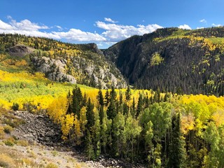 colorful fall mountain scenery with golden aspen