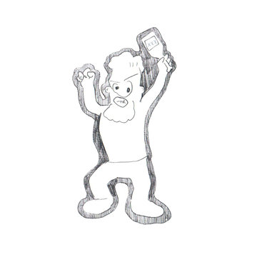 Drunk angry man with a bottle of alcohol, antisocial behavior illustration, hand pencil drawing.