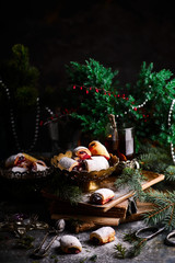 Christmas cherry cookies on a Christmas rustic background