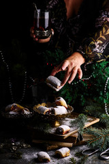 Christmas cherry cookies on a Christmas rustic background