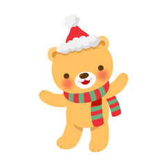 Obraz premium Cute little bear wearing Santa hat.