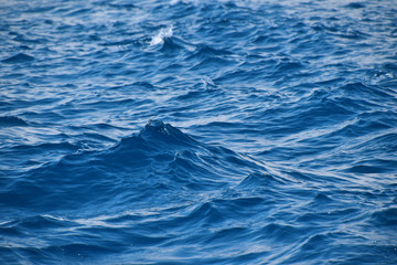 Blue sea water surface with ripples and waves