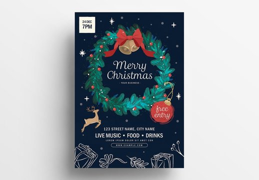 Christmas Flyer Layout with Illustrated Wreath
