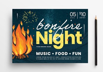 Bonfire Night Flyer Layout with Campfire