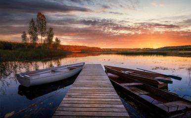 old wooden pier at sunset