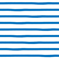 Seamless pattern with hand drawn uneven sailor blue markers stripes isolated on white background. Minimalistic design. Vector illustration. - obrazy, fototapety, plakaty