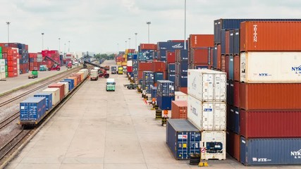 Logistics operation in railroad container yard timelapse - Powered by Adobe