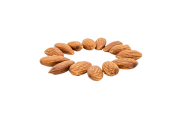 Almond nuts isolated with white background.