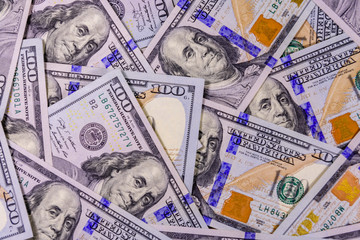 Background of the many american one hundred dollar banknotes
