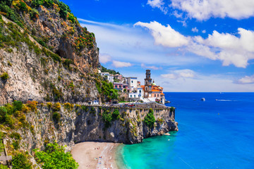Naklejka premium Italian summer holidays - beautiful Amalfi coast, scenic Atrani village, Campania, Italy