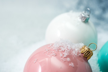 color christmas background with balls and snowflakes