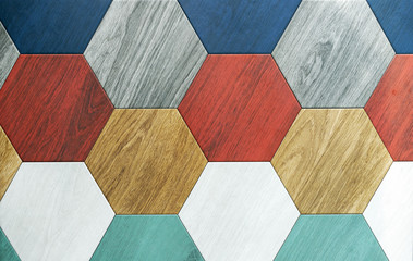 Color ceramic tiles in the form of honeycombs. Hexagonal floor tiles.