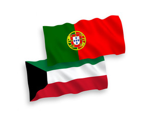Fototapeta premium Flags of Portugal and Kuwait on a white background