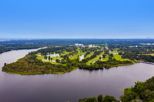 Aerial park golf course landscape Tampa Florida USA