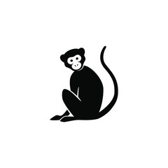 Monkey sitting silhouette flat logo design isolated