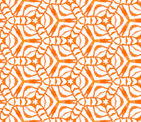 Orange geometric foliage seamless pattern. Hand dr