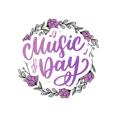 world music day lettering calligraphy brush logo holiday