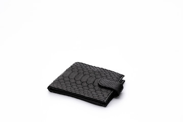 Fashion luxury snakeskin python wallet isolated on a white background.