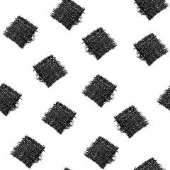 Abstract seamless pattern with black scribble squares. Pattern on white background. Vector hand drawn texture. Illustration for wrapping paper, textile print