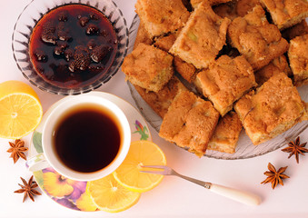 Cup of tea Apple pie lemon strawberry jam
