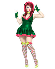 Young beautiful Santa girl with doll face.