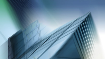 Fototapeta na wymiar Abstract business modern city urban futuristic architecture background, motion blur, reflection in glass of high rise skyscraper facade, toned blue picture with bokeh. Real estate concept