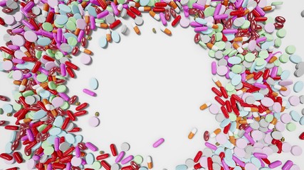 Colorful Pills Forming Circular Space For Logo - 3D Illustration