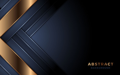 Modern navy blue background with astract shape and golden lines.