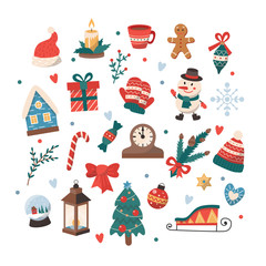 Fototapeta na wymiar Set of Christmas elements. Cute vector illustration in flat style