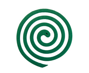 Top view of green spiral mosquito repellent coil isolated on white background and clipping path.