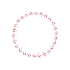 Round frame made of watercolor delicate flowers. Use for invitations, menus, birthdays