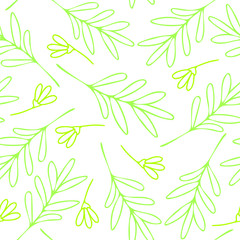 Fototapeta na wymiar Random simple green vector pattern. Cute vector outlined leaf seamless pattern. Abstract print with leaves. Elegant beautiful nature ornament for fabric, wrapping and textile. 