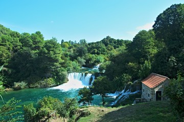 Fototapeta na wymiar Croatia-view of a waterfall Skradinski buk on a river Krka in the Krka National Park