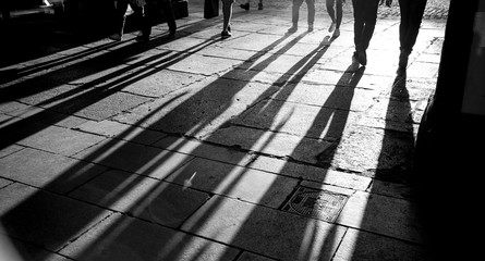 shadows on the street at sunset, Madrid.