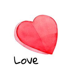 Love red heart painted watercolor isolated on white
