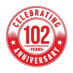 102 years anniversary celebration logo template. One hundred and two years vector and illustration.