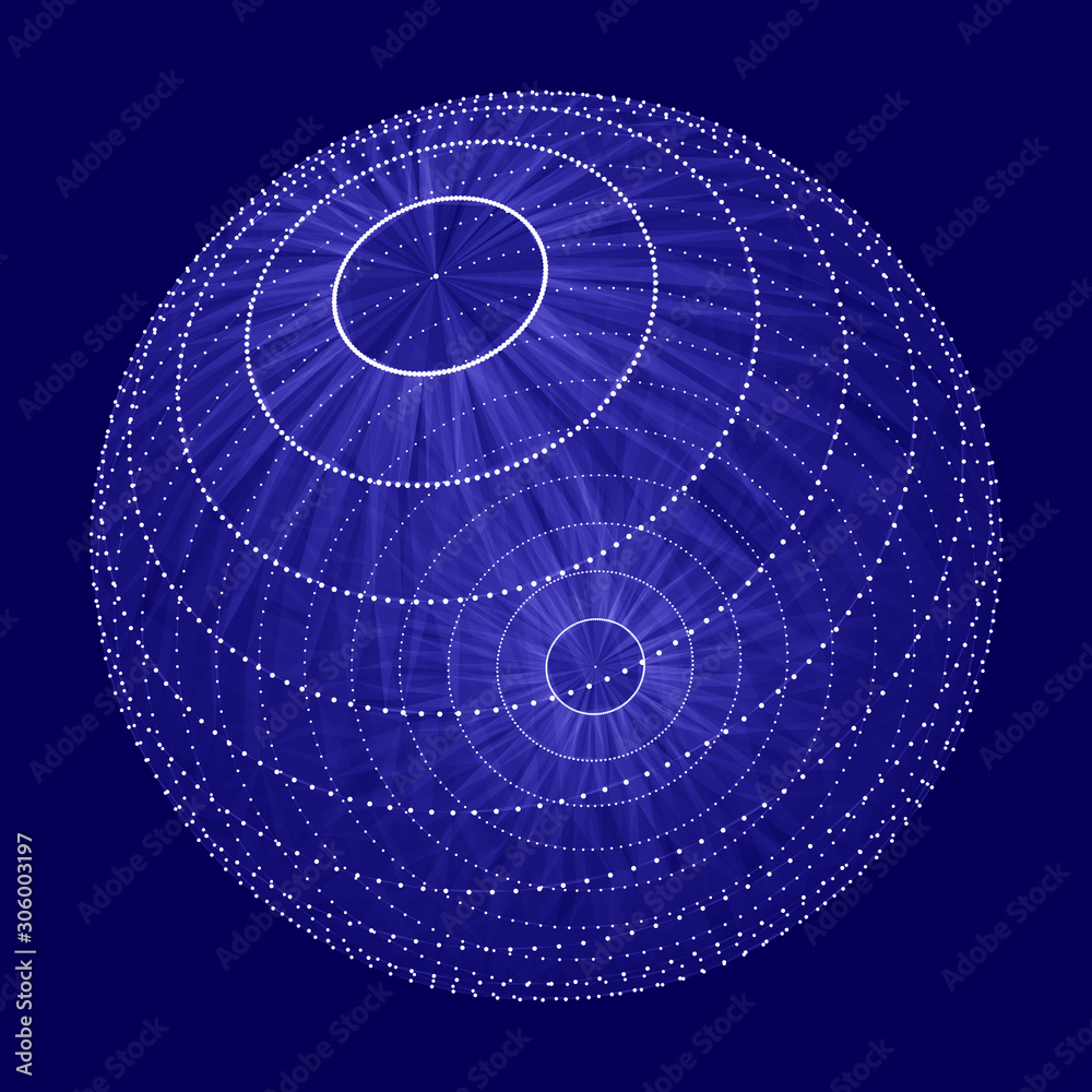 Aufkleber Abstract 3d futuristic sphere with connecting dots. Wireframe technology blue sphere. 3d rendering.