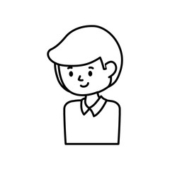 young man cartoon character portrait on white background thick line