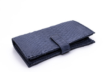 Fashion luxury snakeskin python wallet isolated on a white background.