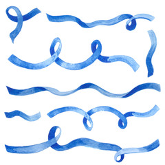 Watercolor illustrated blue ribbon set for wedding celebration invitation card - 306003398