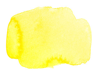 yellow background watercolor stain with paper texture on a white background. freehand paint stain for design element