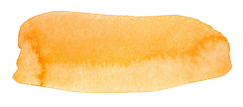 Orange yellow watercolor background stain with paper texture on a white background. freehand paint stain for design element