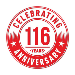 116 years anniversary celebration logo template. One hundred and sixteen years vector and illustration.