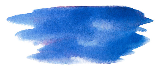 watercolor blue stain background with paper texture on a white background. freehand paint stain for design element